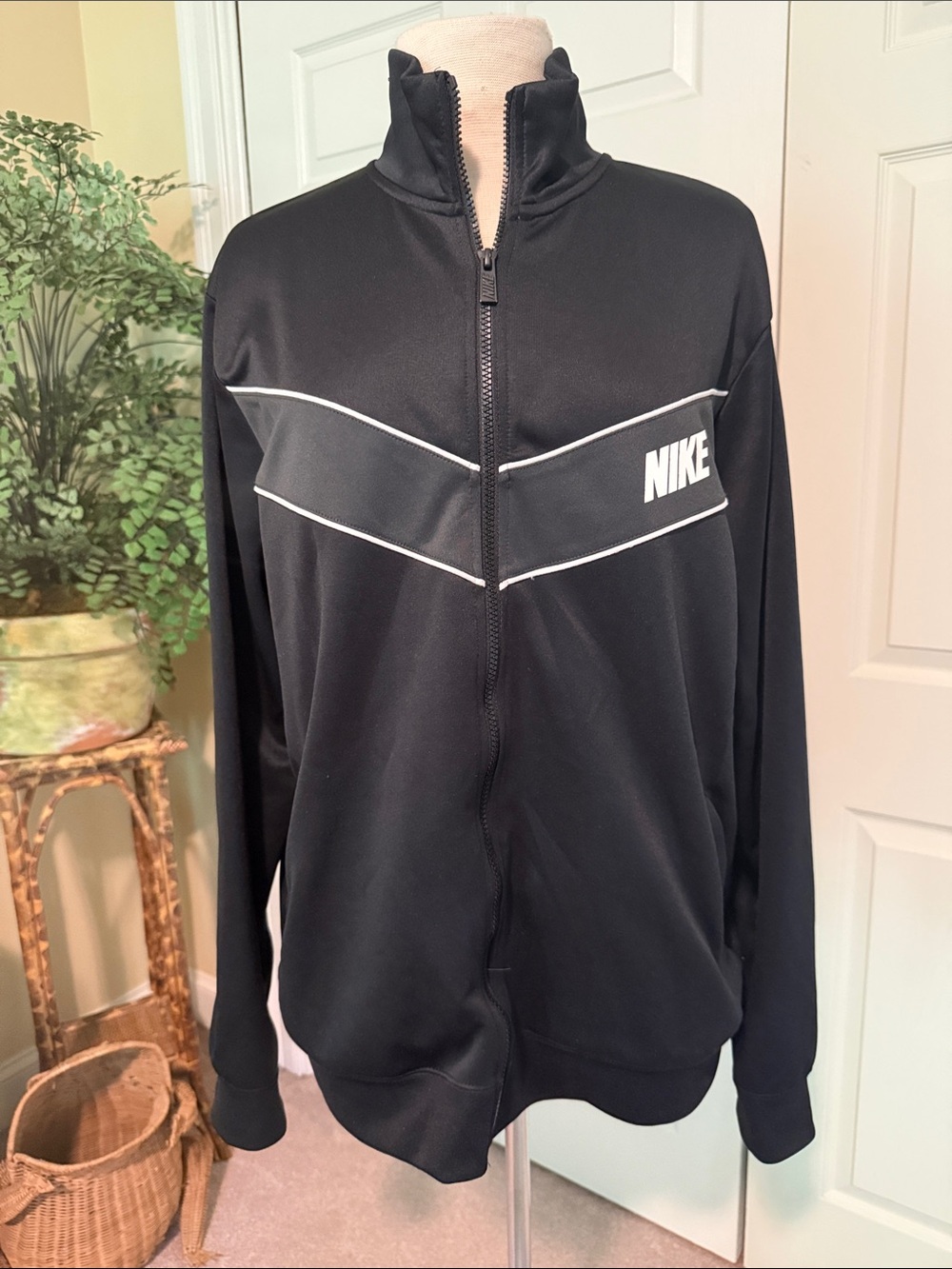 Nike Black Full-Zip Lightweight Track Jacket with White Logo